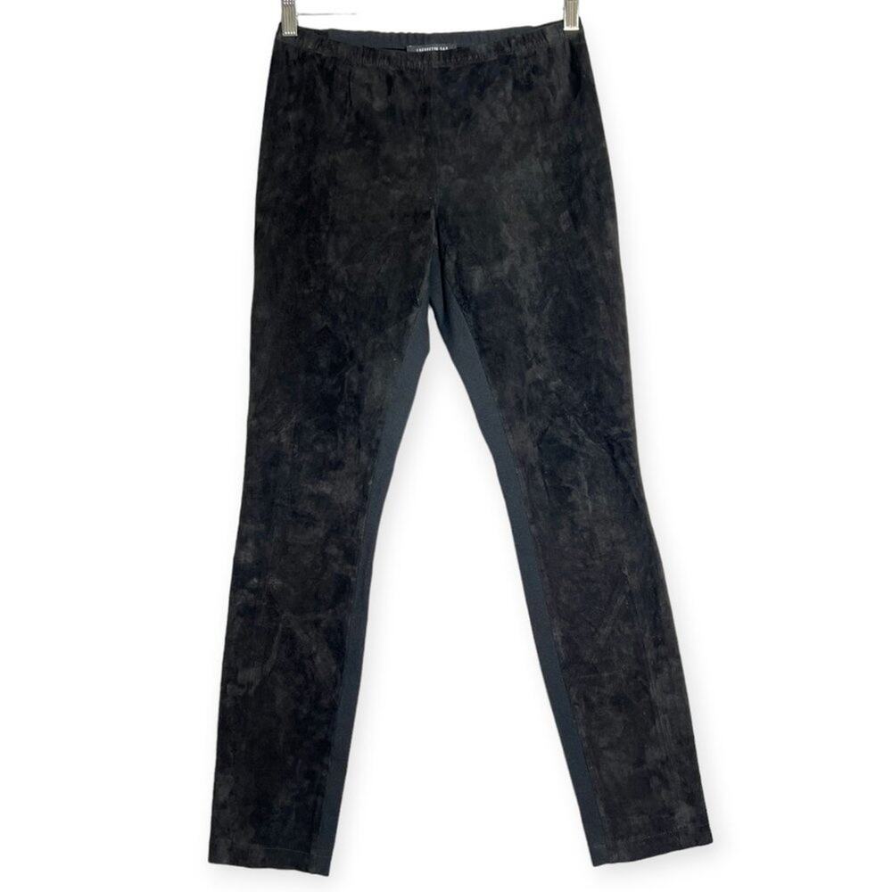 Lafayette 148 Suede Front Stretch Skinny Pant SIZE S Black Ponte Back Legging - Picture 1 of 11
